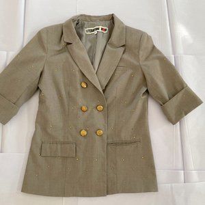 Literature Noir Gray Short Sleeve Blazer Jacket with Gold Buttons, size M